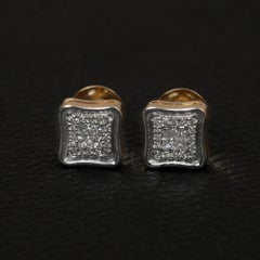 14K Yellow Gold 0.28 CT Natural Diamond Cushion Princess Cluster Stud Earrings