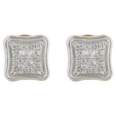 14K Yellow Gold 0.28 CT Natural Diamond Cushion Princess Cluster Stud Earrings