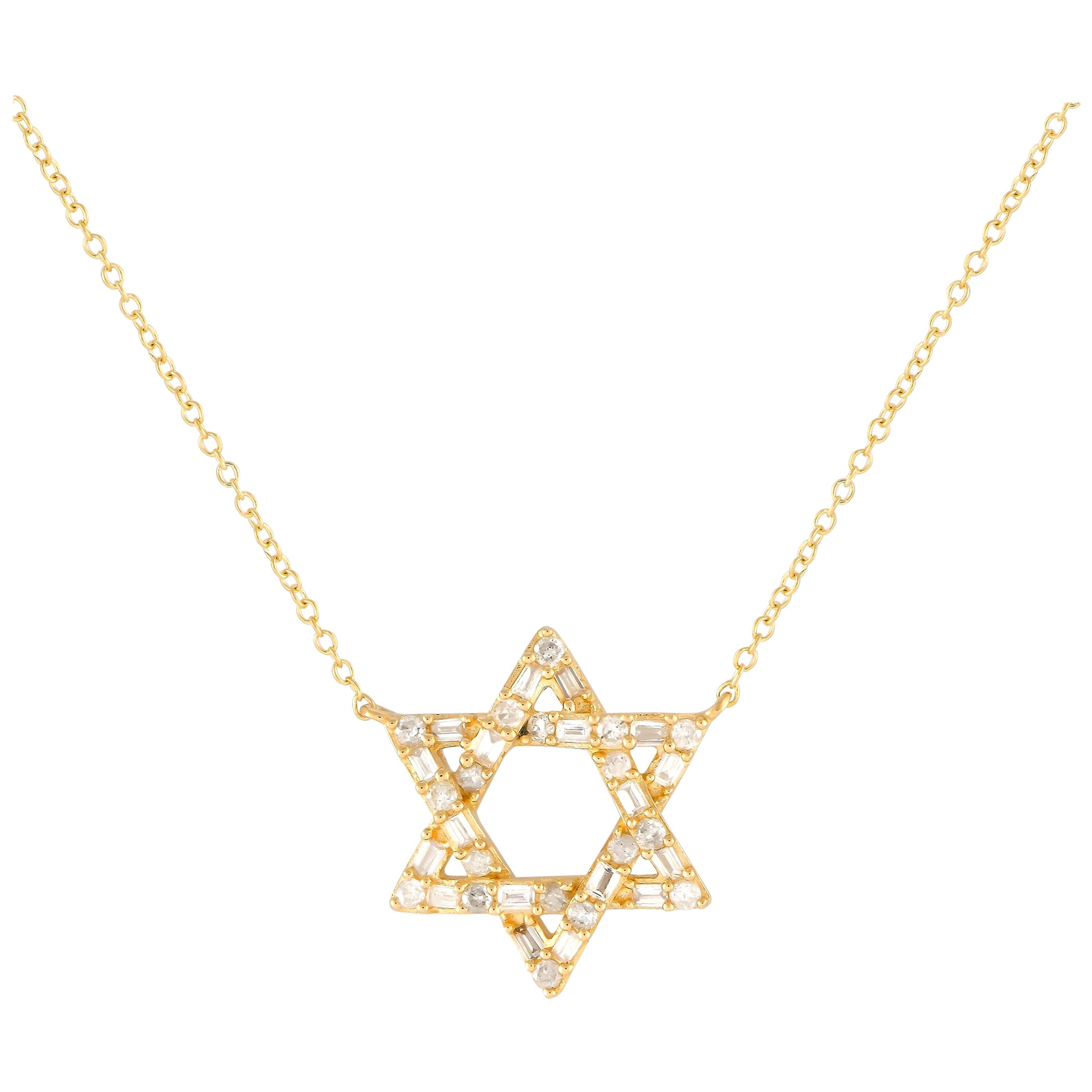 14K Yellow Gold 0.28ct Diamond Star of David Necklace PN15242-Y