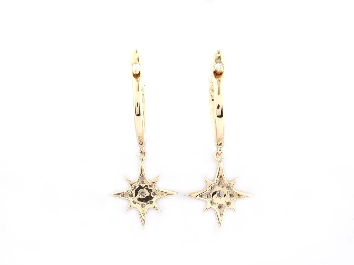 Contemporaneo Oro giallo 14K 0,29 Ct. Orecchini a goccia con diamante Pave Starburst in vendita