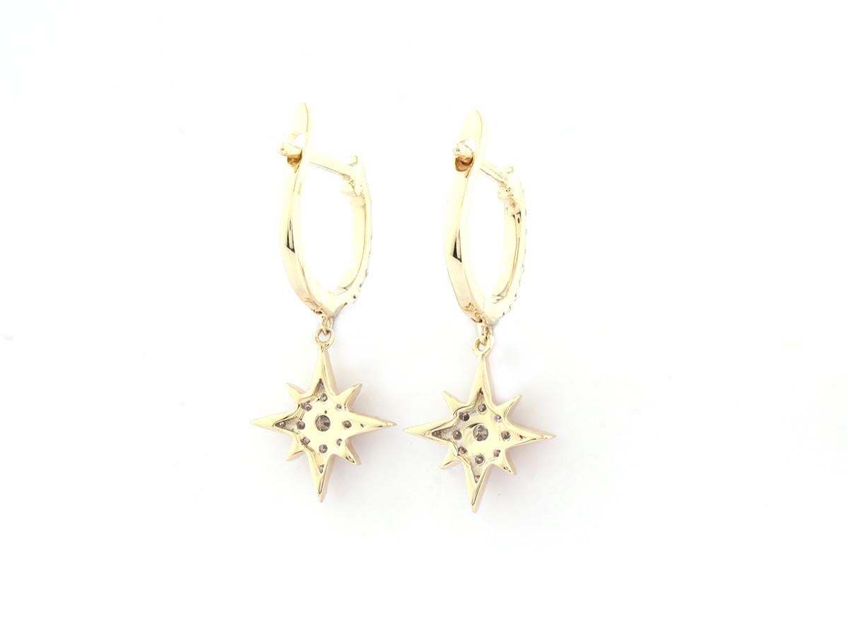 Taglio brillante Oro giallo 14K 0,29 Ct. Orecchini a goccia con diamante Pave Starburst in vendita