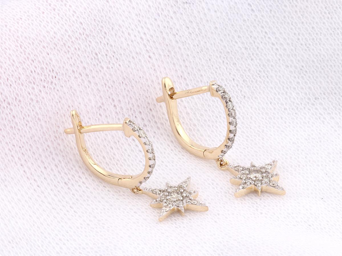 Oro giallo 14K 0,29 Ct. Orecchini a goccia con diamante Pave Starburst In condizioni Nuovo in vendita a Antwerp, BE