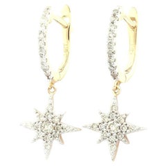 14KT Yellow Gold Diamond Star Dangle Huggie Hoop Earrings