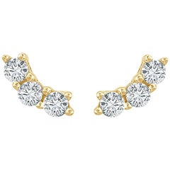 Clous d'oreilles à 3 pierres en or jaune 14 carats et diamants de 0,30 carat