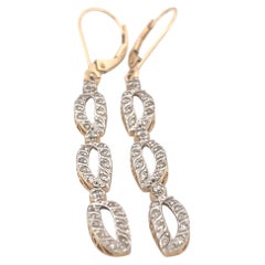 14K Yellow Gold 0.30c Lever back Dangle Diamond Earrings Pave