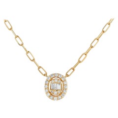 14K Yellow Gold 0.30ct Diamond Cluster Oval Halo Necklace PN16737-Y