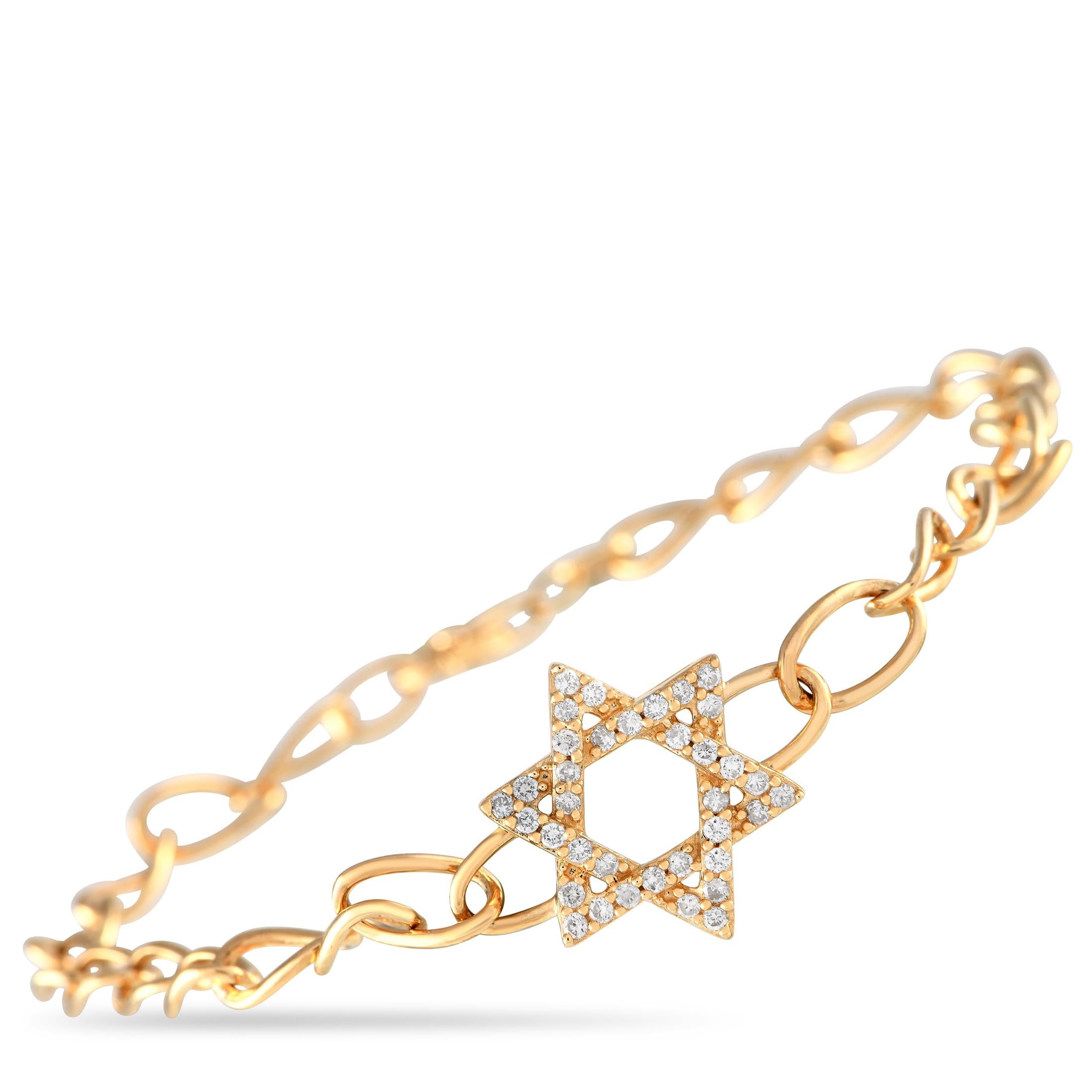 14K Yellow Gold 0.30ct Diamond Star of David Bracelet  In New Condition For Sale In Southampton, PA