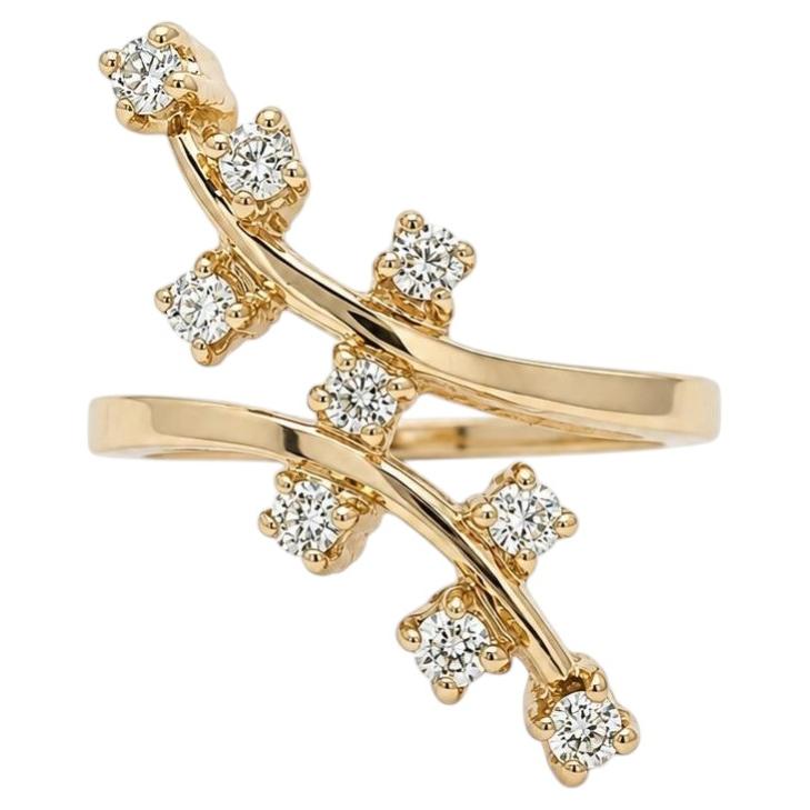 14k Yellow Gold 0.30ctw Fiery Diamond Bypass Leaf Tree Branches Ring