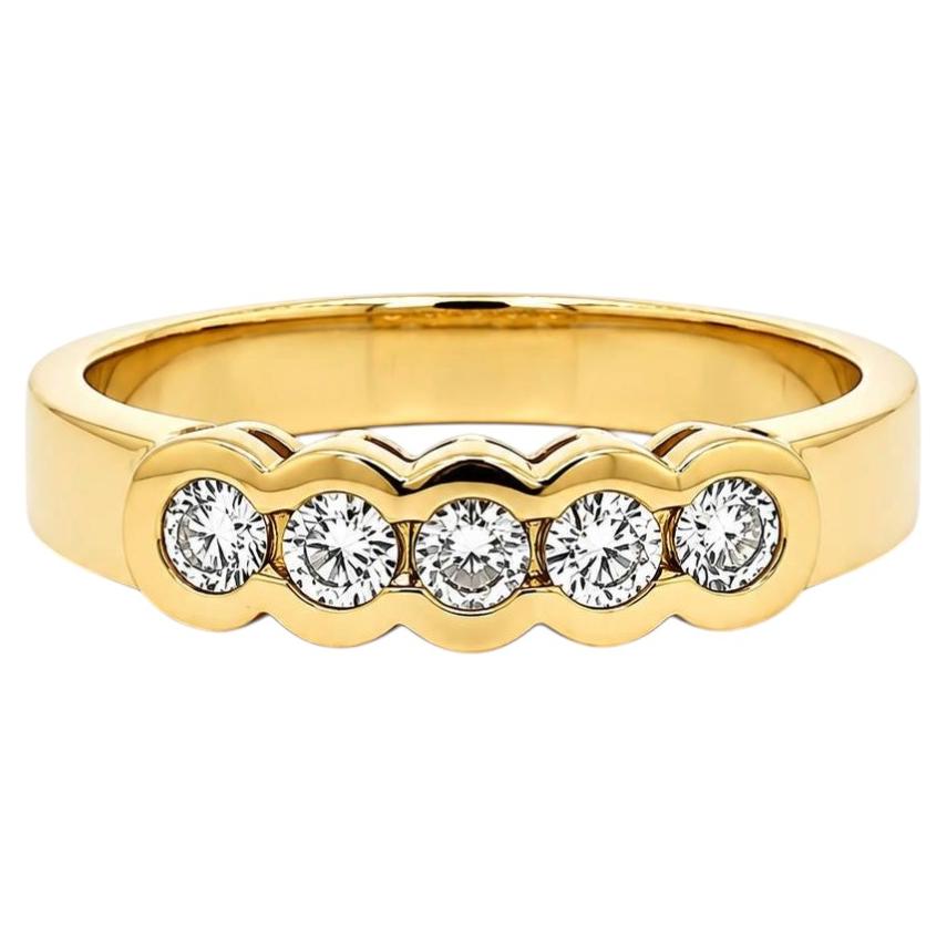 14k Yellow Gold 0.30ctw Round Half Bezel Set Diamond 5 Stone Band Ring