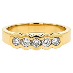 14k Yellow Gold 0.30ctw Round Half Bezel Set Diamond 5 Stone Band Ring
