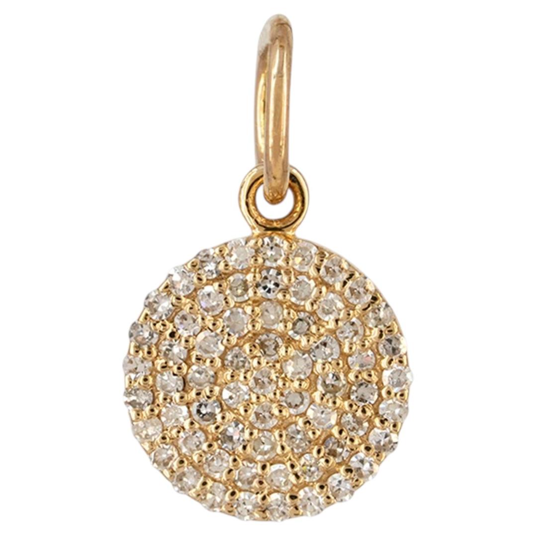 14K Yellow Gold 0.31 CT Natural Diamond Full Pave Disc Circle Medallion Pendant