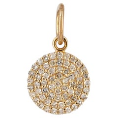 14K Gelbgold 0,31 CT Naturdiamant Vollpflasterscheibe Kreis Medaillon Anhänger
