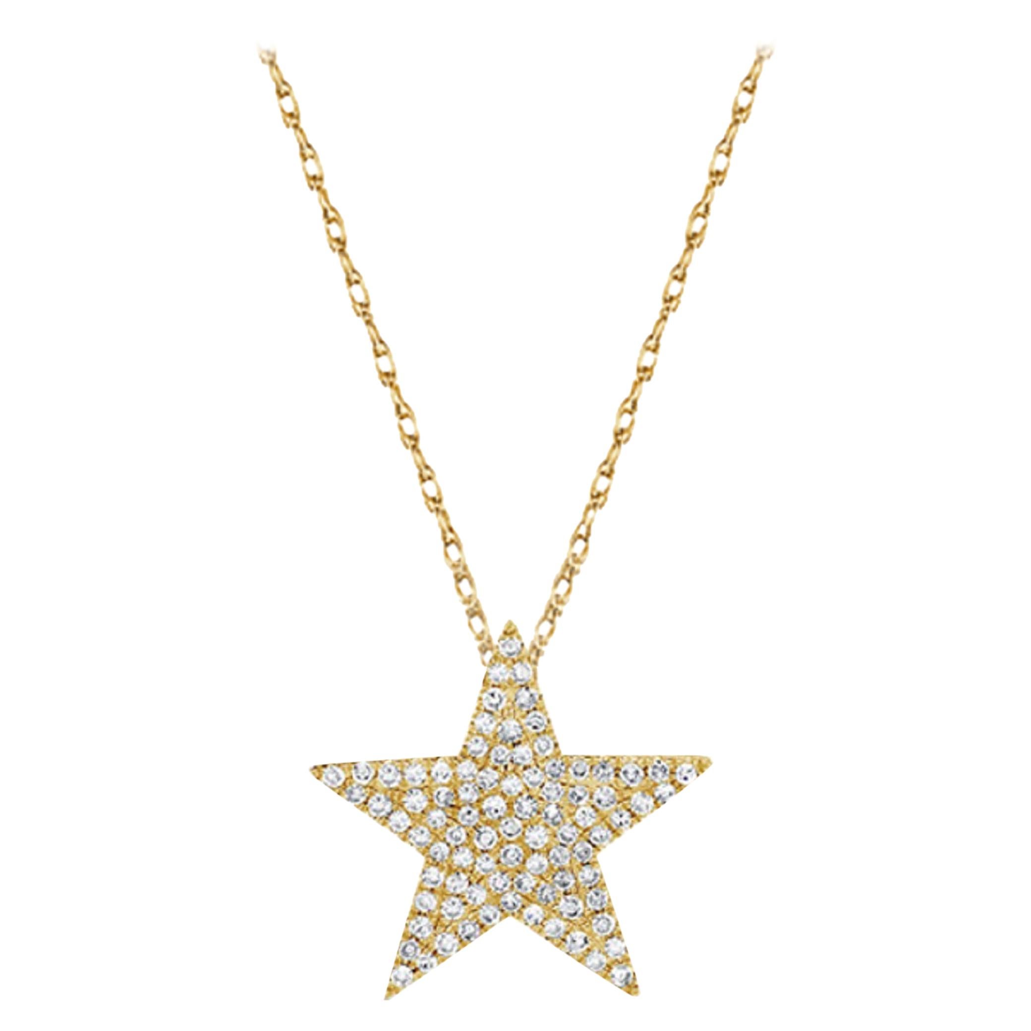 14K Yellow Gold 0.32 Carat Diamond Star Necklace For Sale