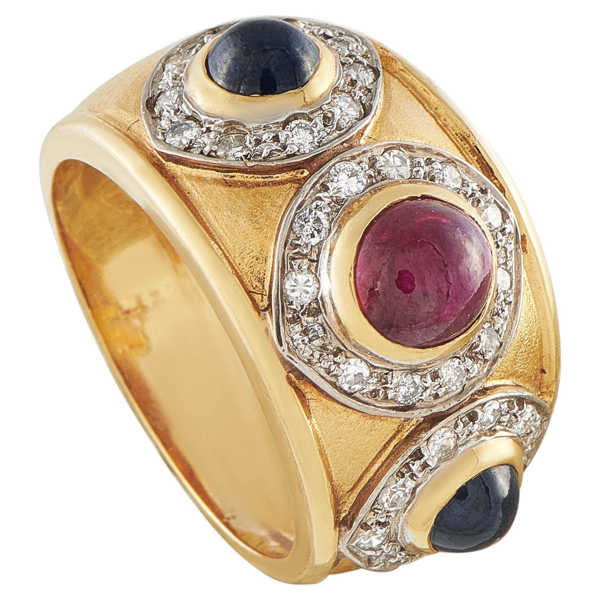 14K Yellow Gold 0.32ct Diamond, Ruby, and Sapphire Ring MF01-070826