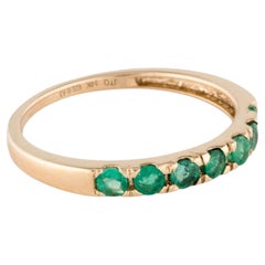 14K Yellow Gold 0.32ct Emerald Band Ring, Size 7, Round Modified Brilliant Emera