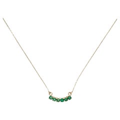 14K Yellow Gold 0.33ctw Round Emerald Curved Bar Pendant Necklace