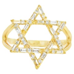 14k Yellow Gold 0.34ctw Mixed Cut Diamonds Star of David Ring