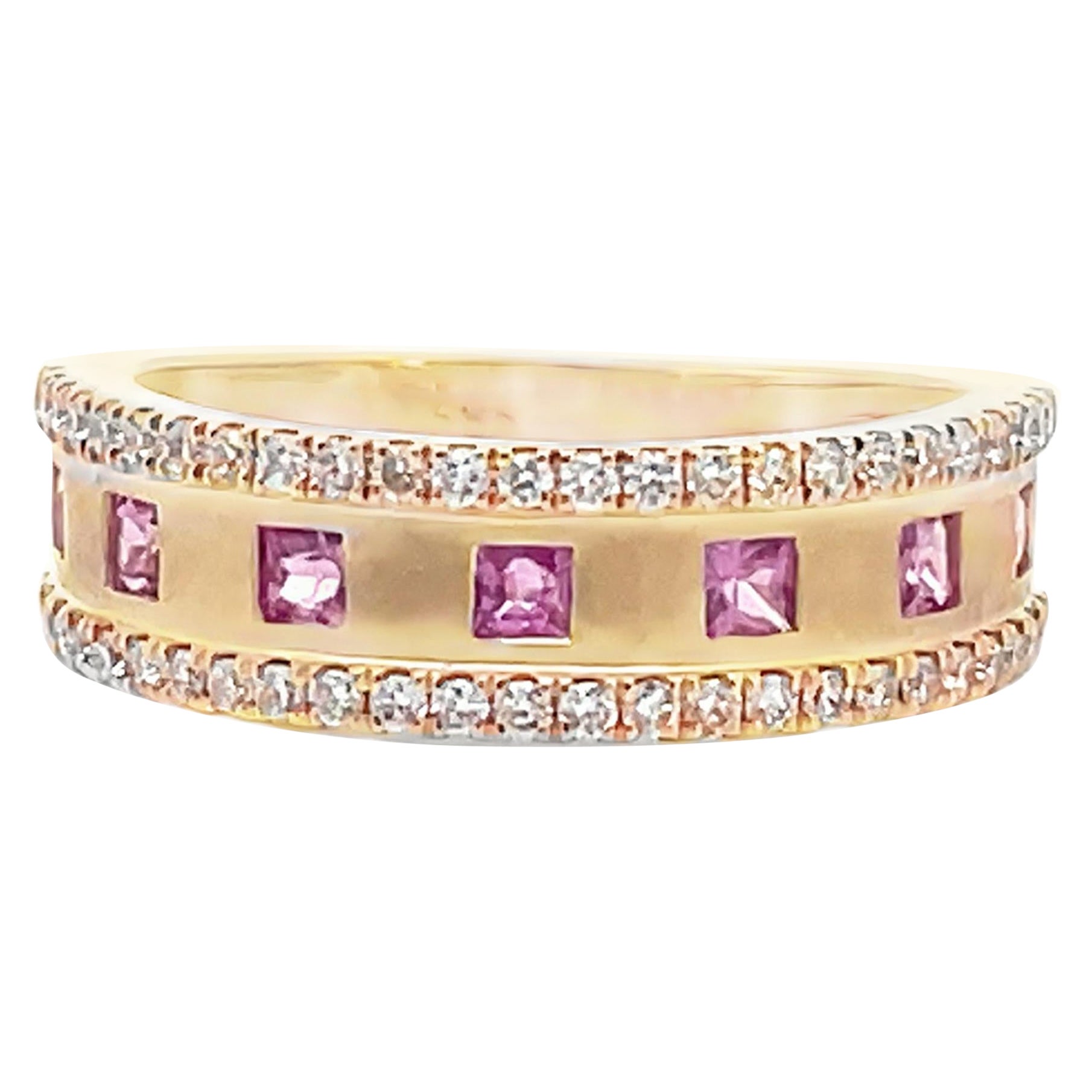 Bague fantaisie en or jaune 14K 0,35 carat de diamant et 0,47 carat de saphir rose