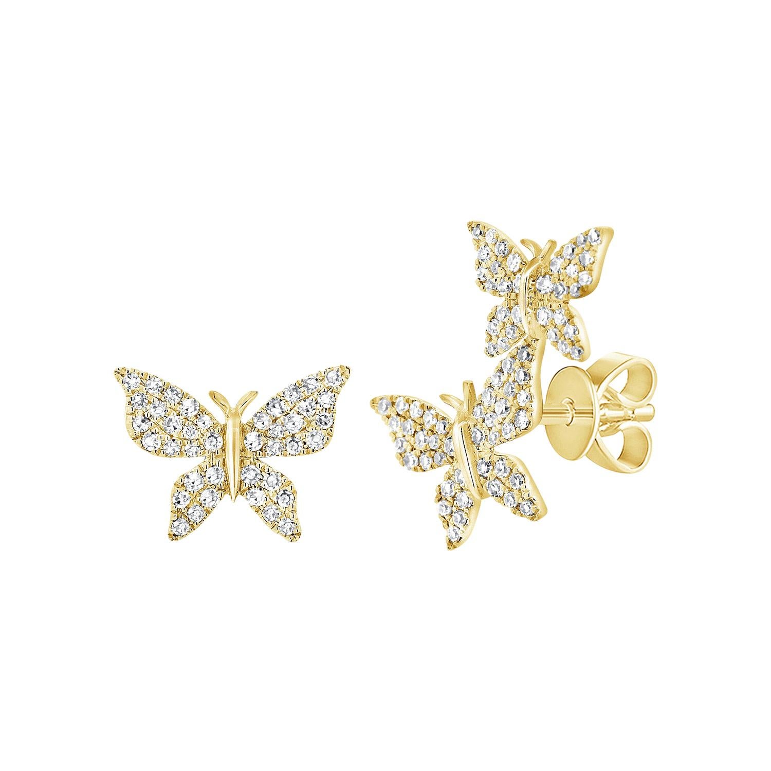14k Yellow Gold 0.35 Carat Diamond Butterfly Earring For Sale