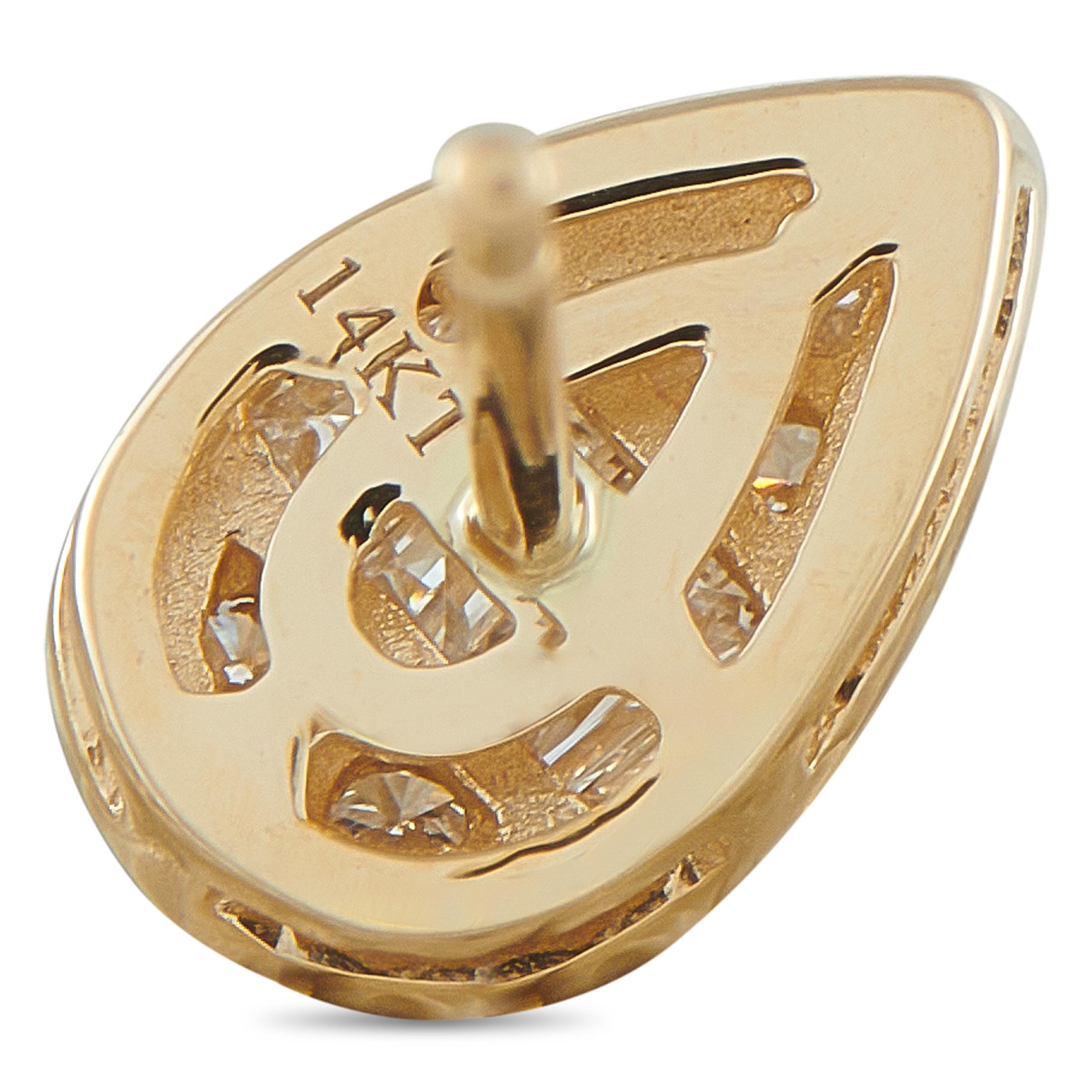 Round Cut 14K Yellow Gold 0.35ct Diamond Cluster Pear Stud Earrings ER305261-Y For Sale