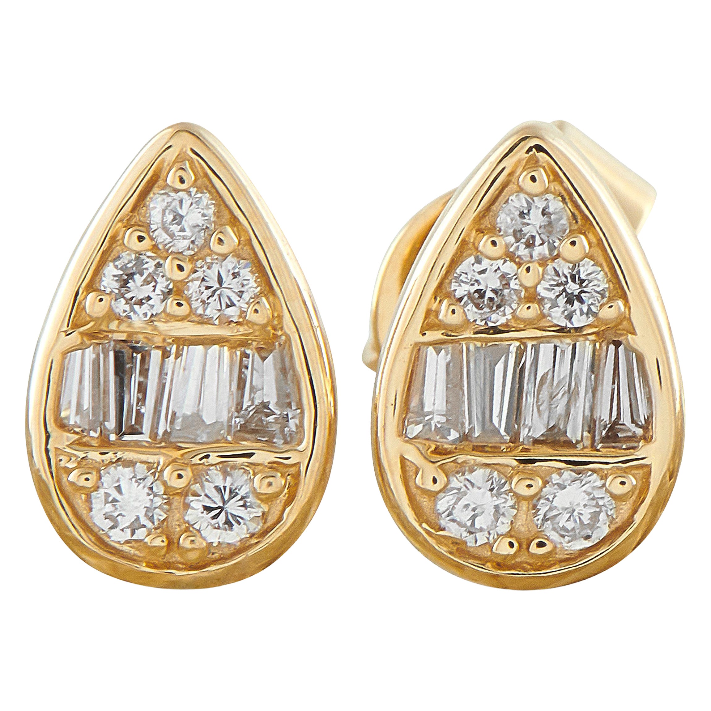 14K Yellow Gold 0.35ct Diamond Cluster Pear Stud Earrings ER305261-Y For Sale