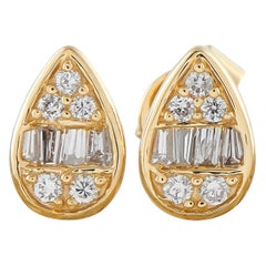 14K Yellow Gold 0.35ct Diamond Cluster Pear Stud Earrings