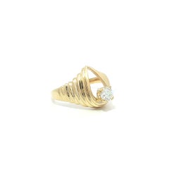 14k Yellow Gold 0.35ct Diamond Solitaire Ribbed Open Pear Shaped Ring