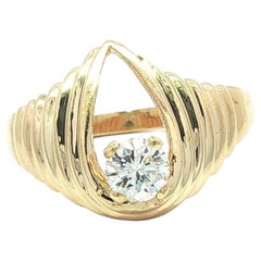 14k Yellow Gold 0.35ct Diamond Solitaire Ribbed Open Pear Shaped Ring