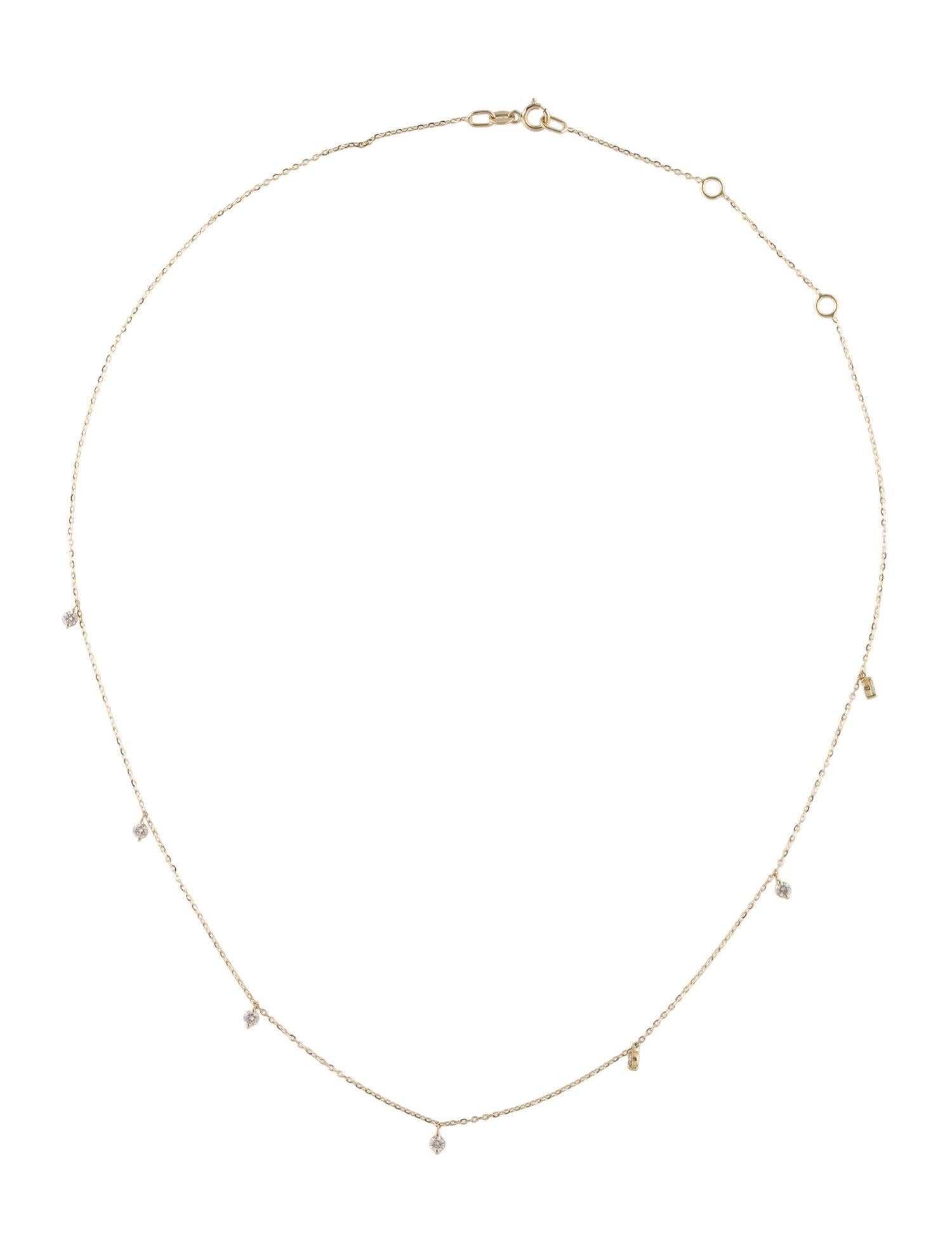 Charming and Elegant Design: This Diamond necklace features a 14k gold chain with a bed of diamonds with 7 beautiful drops approximate diamond weight of 0.35cts and a colour of G-H and clarity of Sl1-Sl2; colours available in white and yellow gold.