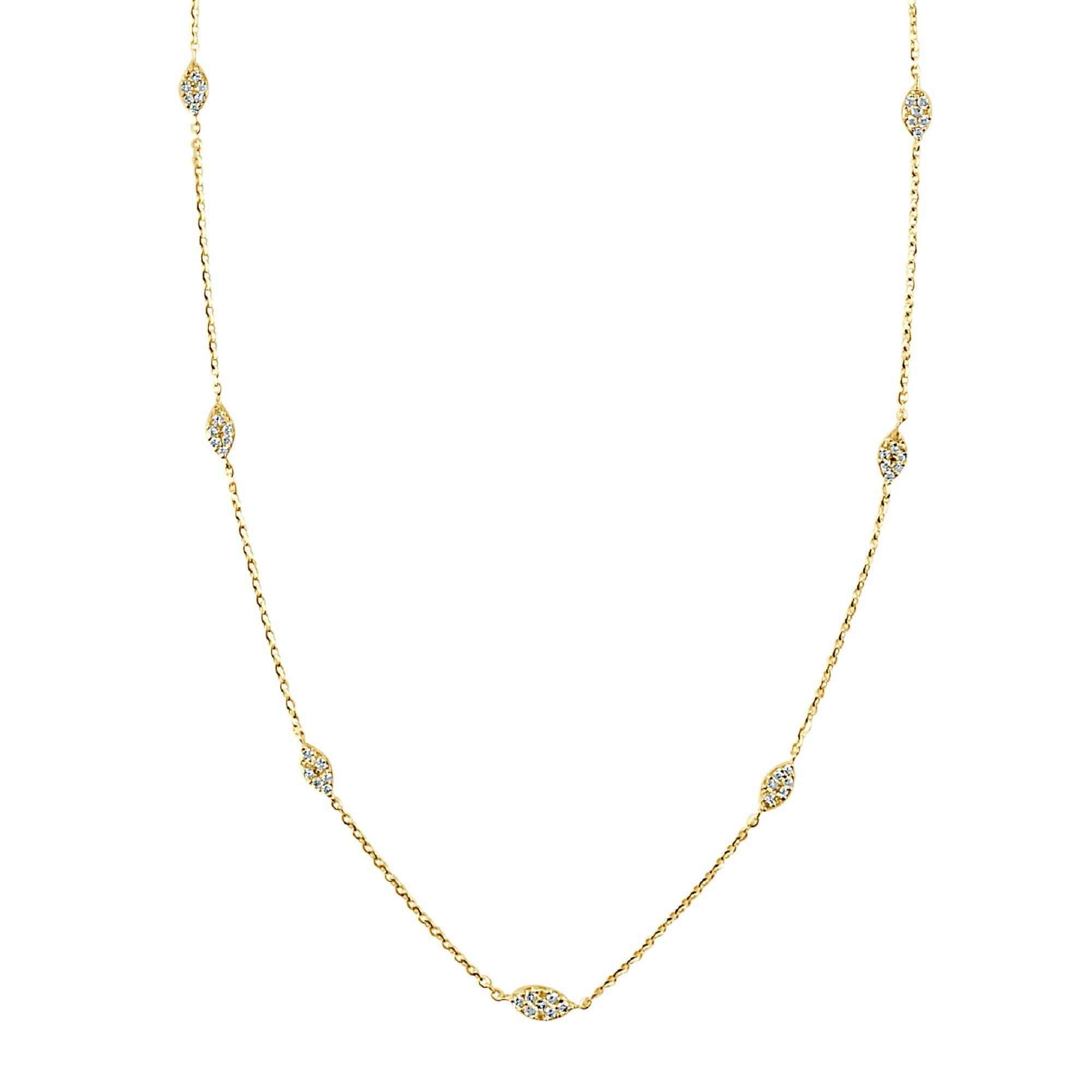 Baguette Cut 14K Yellow Gold 0.35ct Diamond Station Necklace for Her For Sale