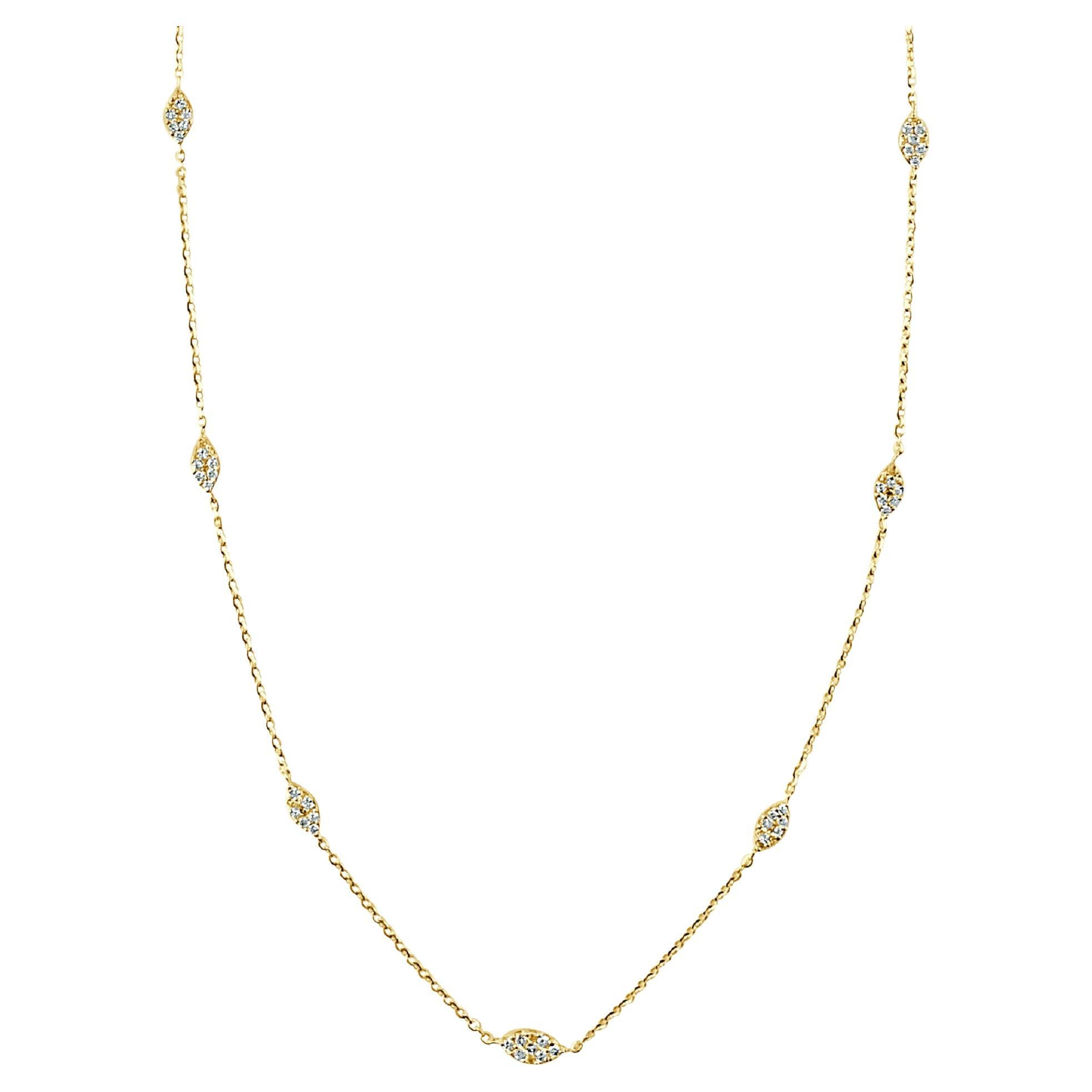 14K Yellow Gold 0.35ct Diamond Station Necklace for Her For Sale