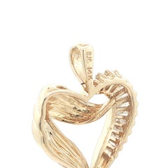 14k Yellow Gold 0.35ctw Baguette Diamond Grooved Open Heart Pendant