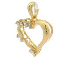 14k Yellow Gold 0.35ctw Baguette Diamond Unique Open Heart Charm Pendant