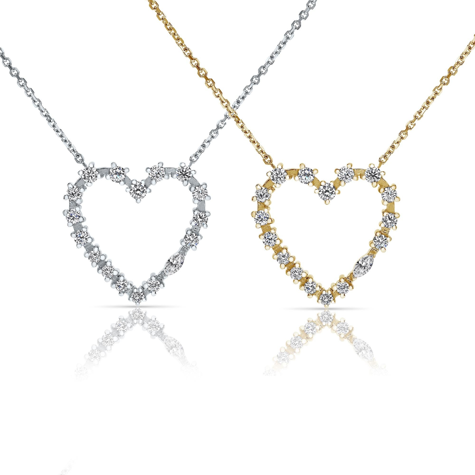 14K Yellow Gold 0.37 Carat Heart Shaped Diamond Pendant Necklace - Shlomit Rogel

Beautiful heart shaped diamond pendant from Cupid's Kiss collection, set with 18 stunning real diamonds. Can you spot the hidden marquise diamond among these beautiful