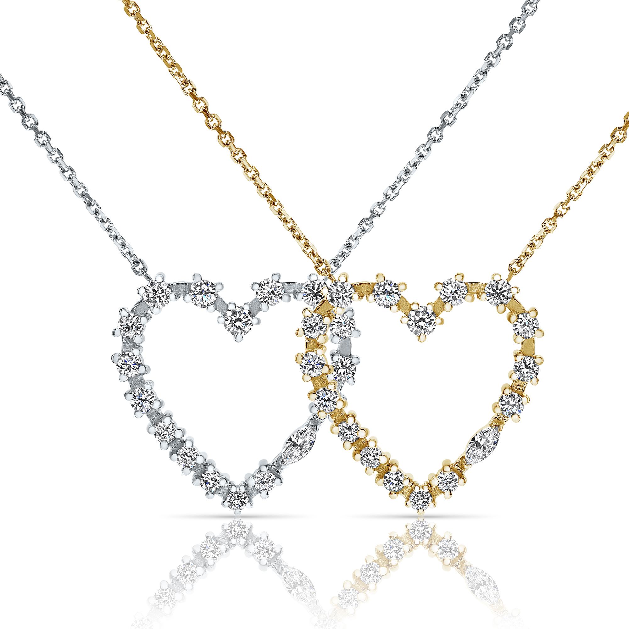 Art Deco 14k Yellow Gold 0.37 Carat Heart Shaped Diamond Pendant Necklace, Shlomit Rogel For Sale