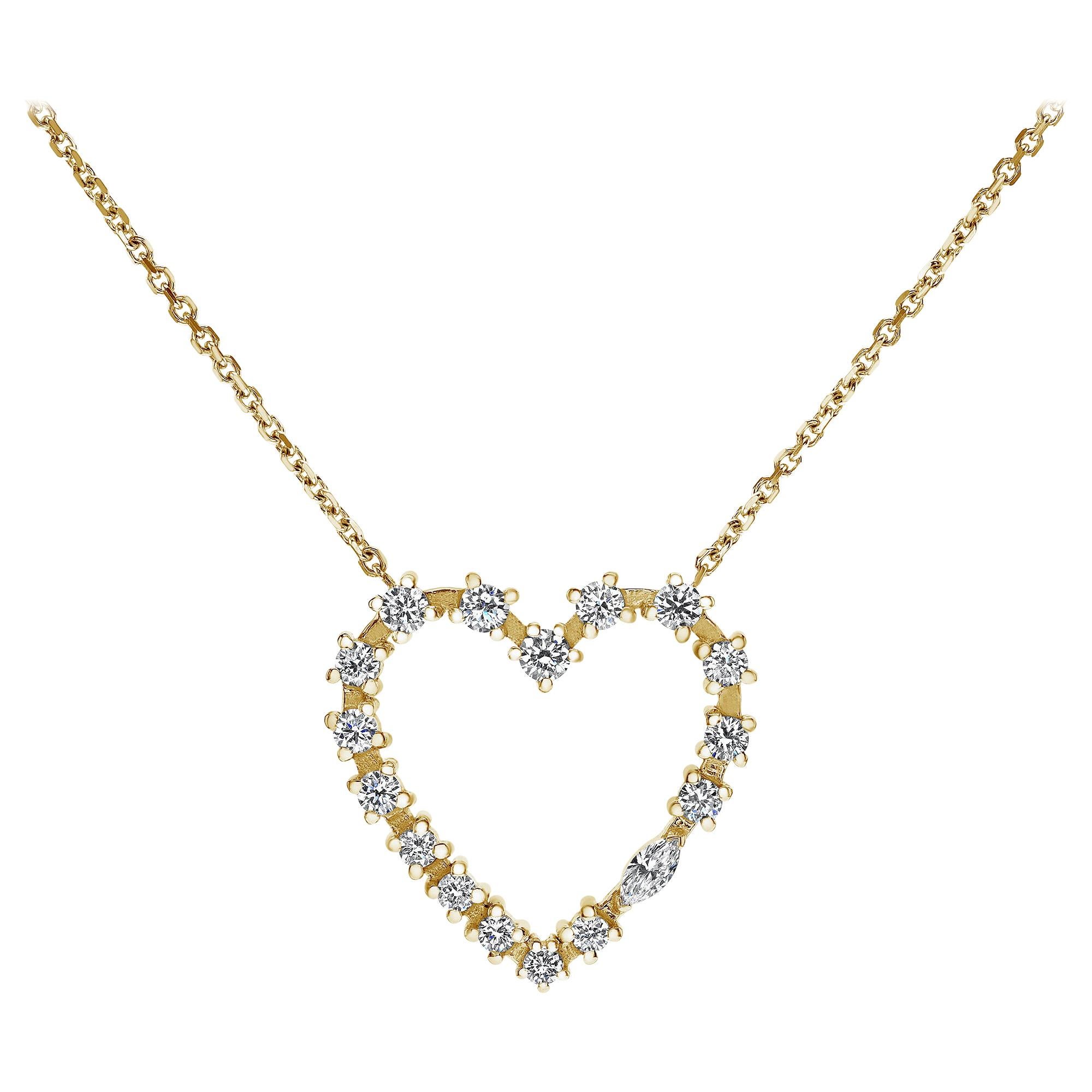 14k Yellow Gold 0.37 Carat Heart Shaped Diamond Pendant Necklace, Shlomit Rogel