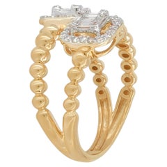 14K Yellow Gold 0.37 Ct Baguette Diamond Halo Cluster Split Shank Ring For Gift