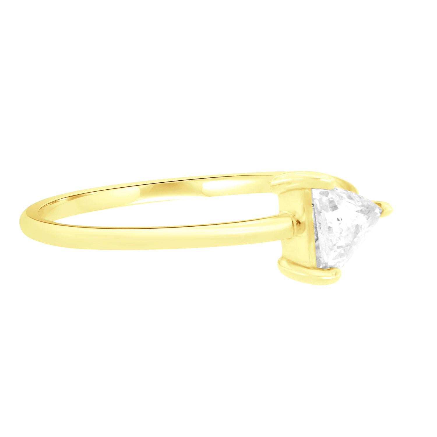 Trillion Cut 14K Yellow Gold 0.38 Carat Trillion Salt and Pepper Diamond Solitaire Ring For Sale