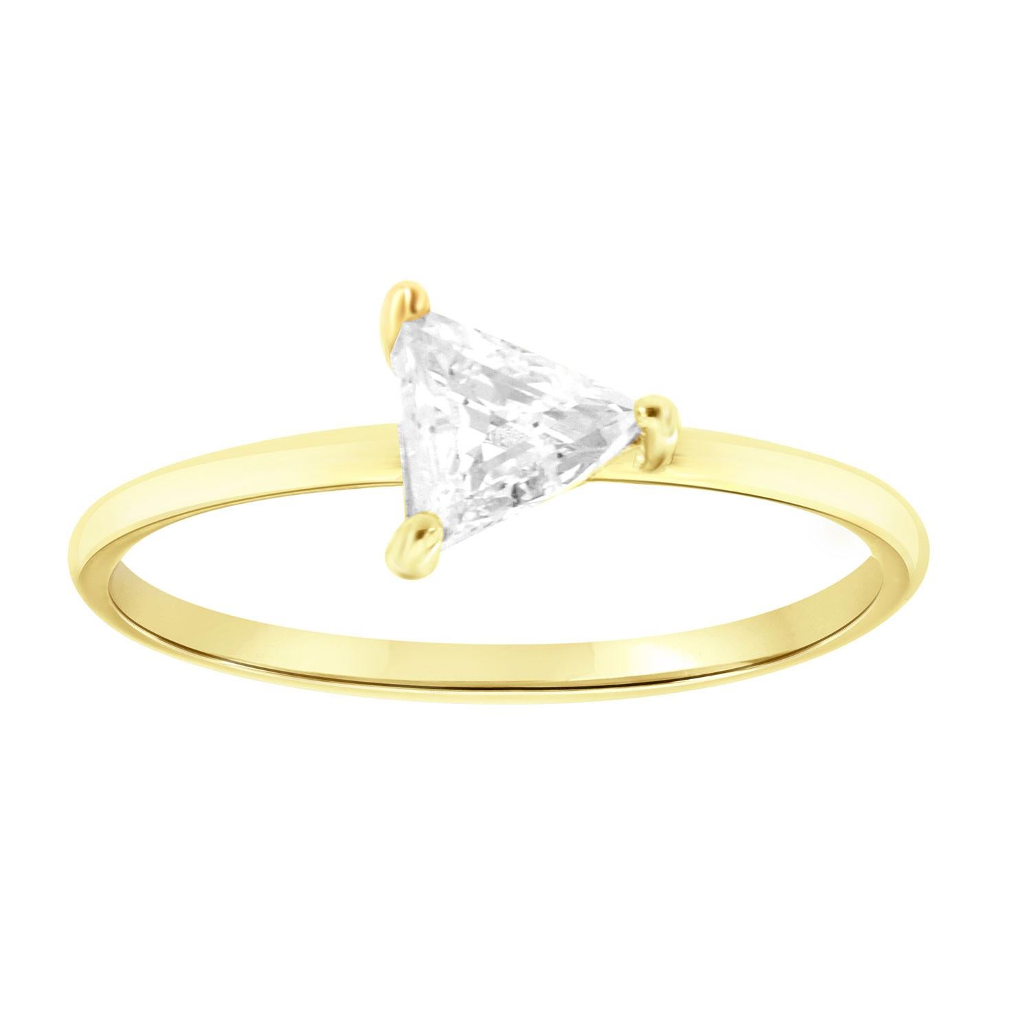 14K Yellow Gold 0.38 Carat Trillion Salt and Pepper Diamond Solitaire Ring For Sale