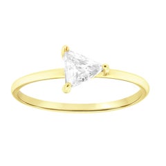 Bague solitaire en or jaune 14 carats avec diamants taille trillion sel et poivre de 0,38 carat