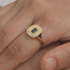 14K Yellow Gold 0.40 CT Natural Emerald Bezel-Set Cushion Signet Ring for Gift