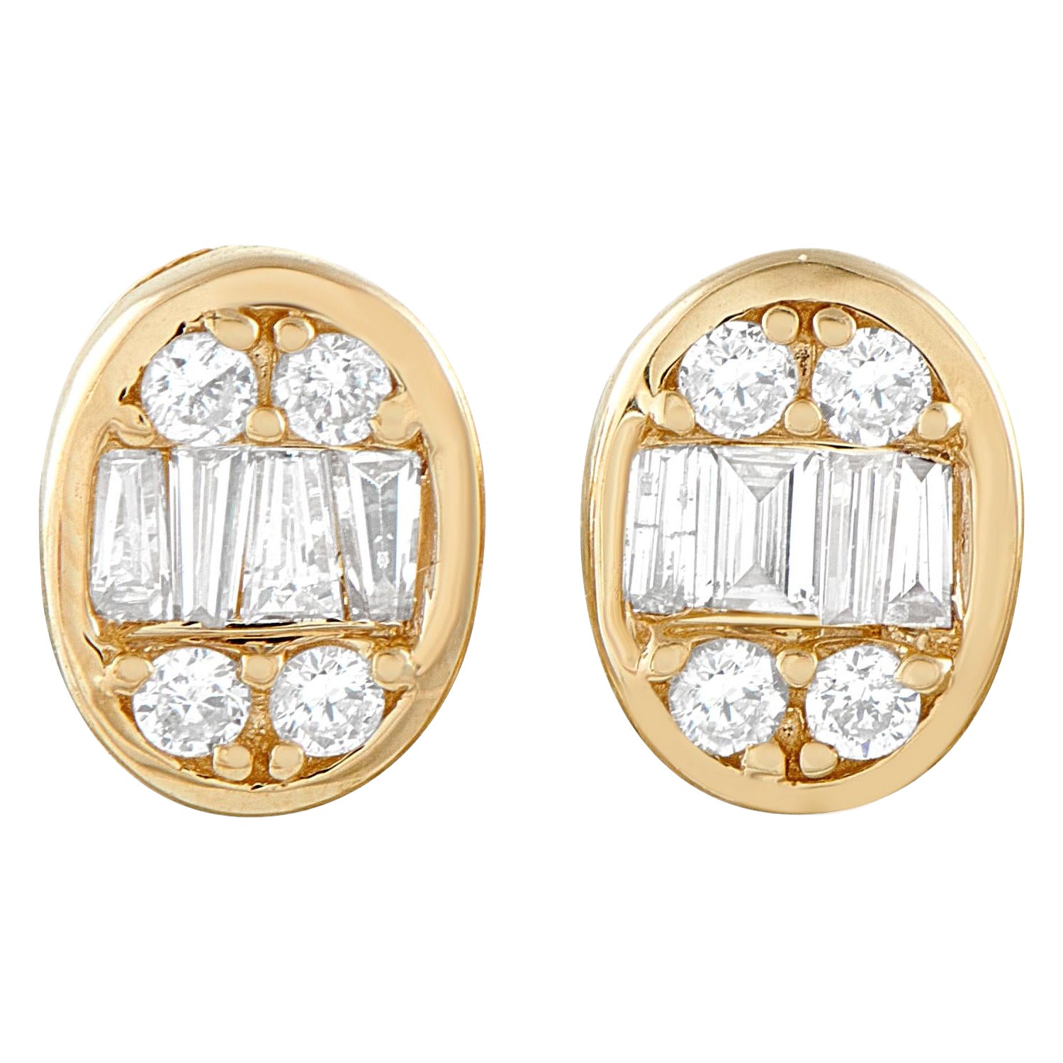 14K Yellow Gold 0.40ct Diamond Cluster Oval Stud Earrings ER305263-Y