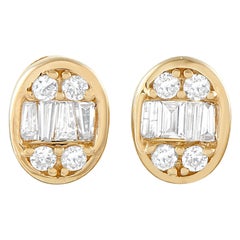 14K Yellow Gold 0.40ct Diamond Cluster Oval Stud Earrings ER305263-Y