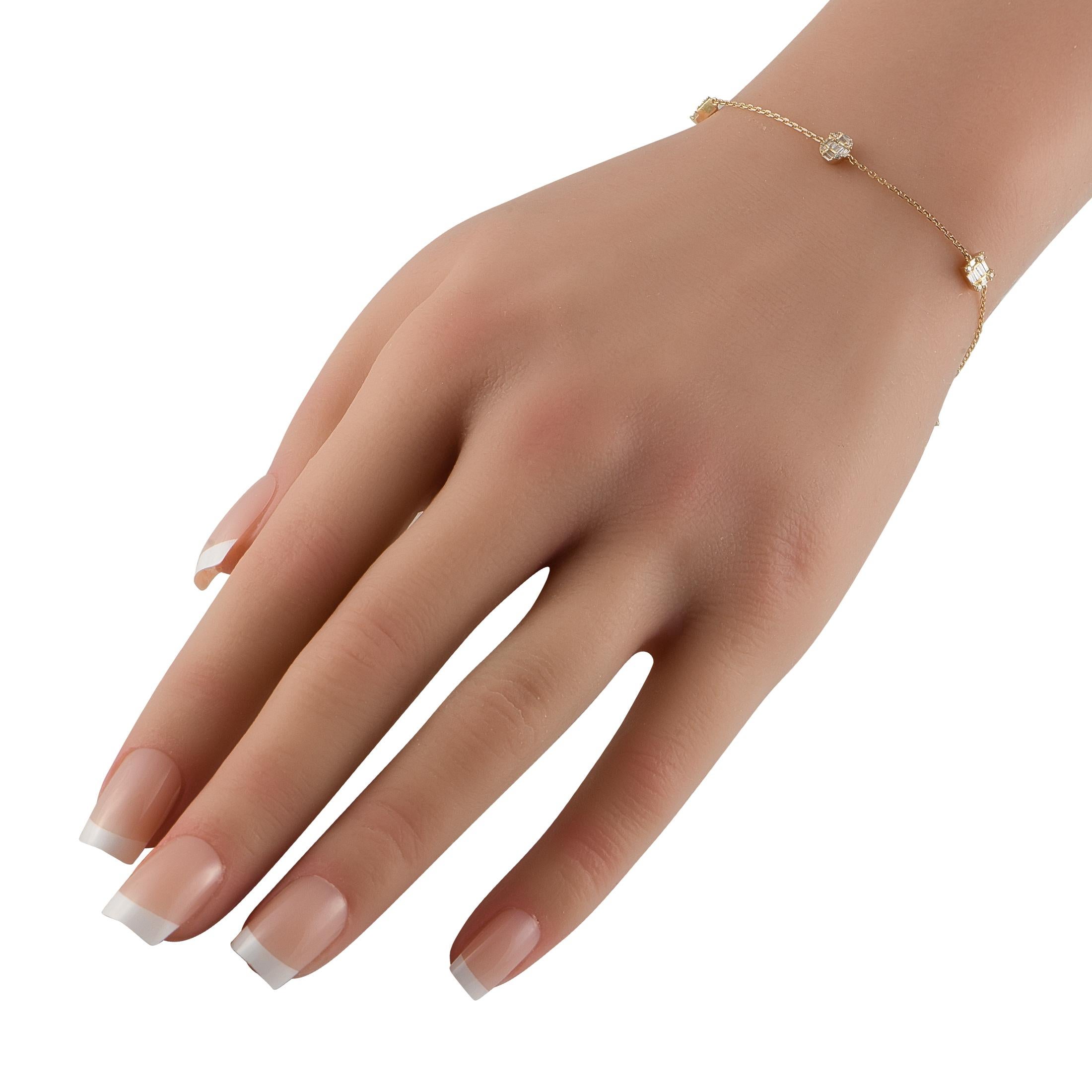 A series of geometric shapes add visual impact to this understated bracelet. Crafted from 14K Yellow Gold, the 7 chain shines to life thanks to Diamonds totaling 0.40 carats. Wear it alone or layer it with other luxury pieces to create a stylish