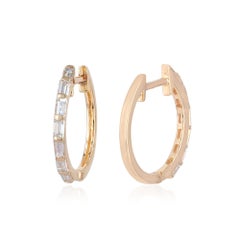 14K Yellow Gold 0.41 CT Natural Baguette Diamond Channel-Set Huggie Hoop Earring