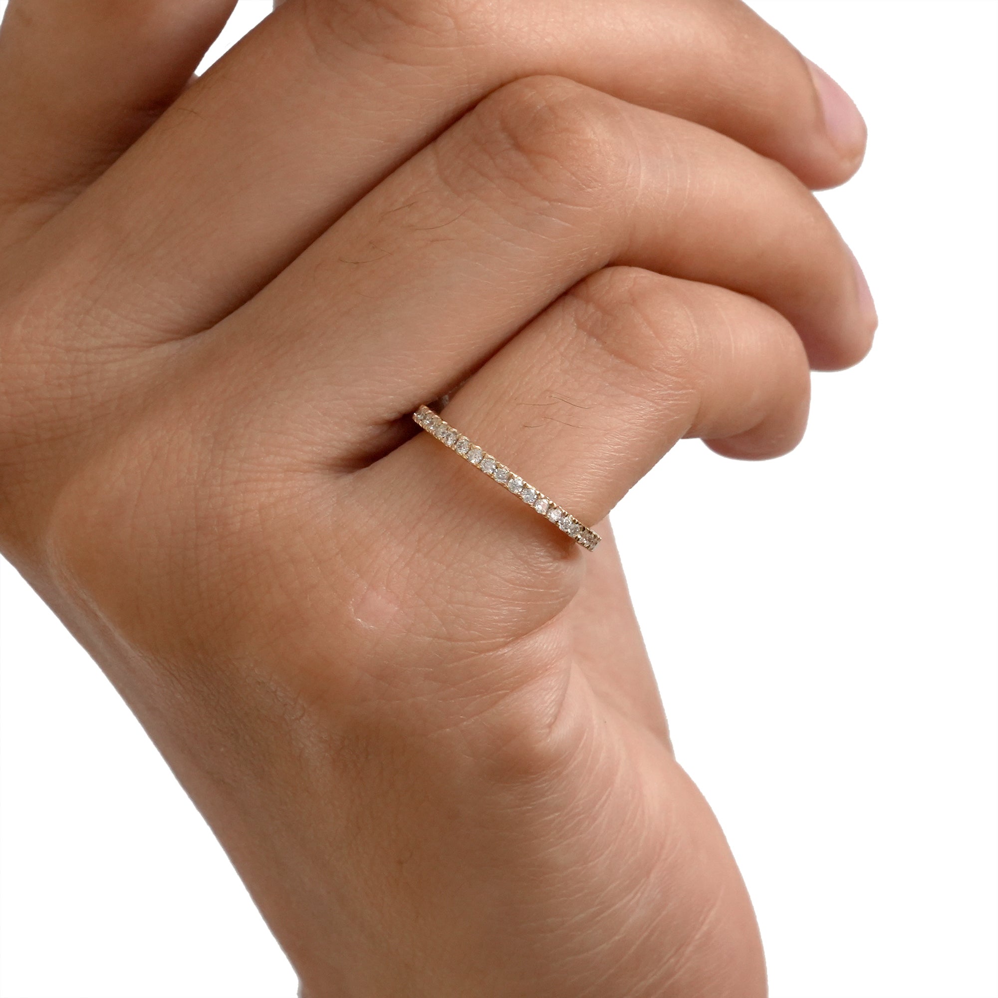 Natural Pave Diamond Eternity Stackable Sleek Band 14k Solid Yellow Gold Ring For Sale