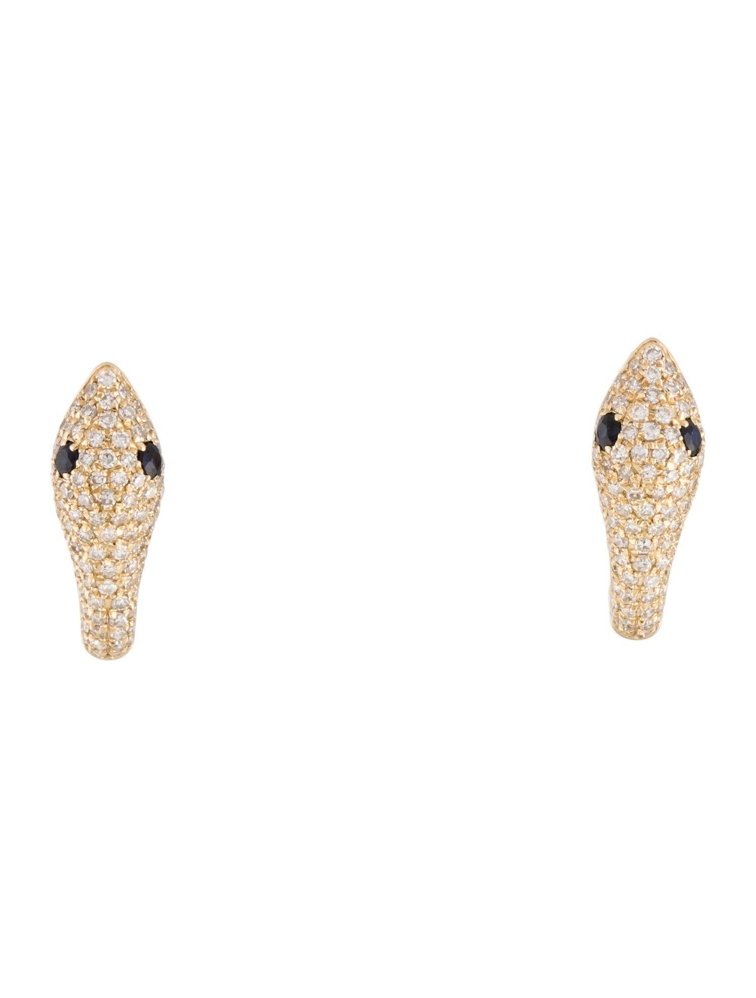 Taille ronde Boucles d'oreilles serpent en or jaune 14 carats avec diamants et saphirs de 0,42 carat en vente