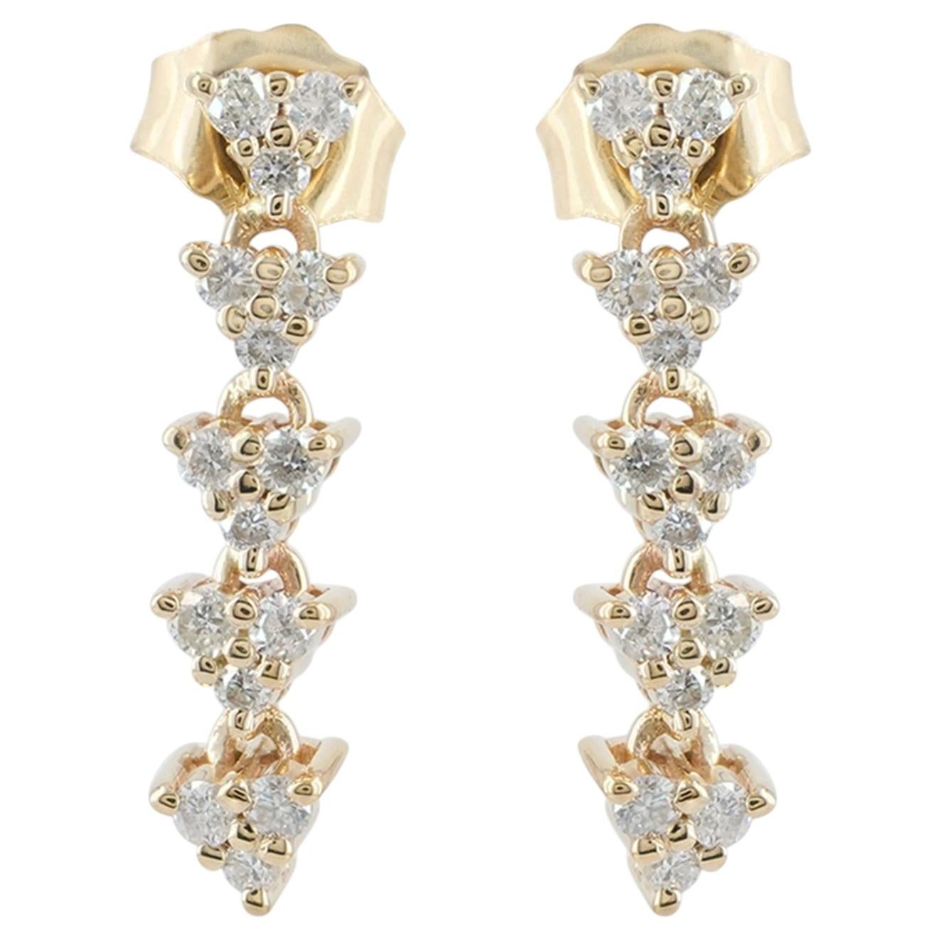14K Yellow Gold 0.45 CT Natural Diamond Graduated Cluster Triangle Drop Earrings