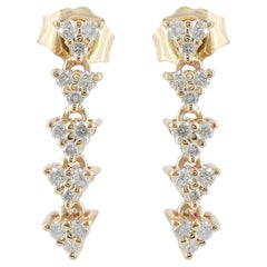 Orecchini a goccia in oro giallo 14K con diamanti naturali da 0,45 carati, a grappolo e a triangolo