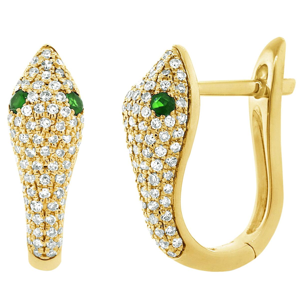 14K Yellow Gold 0.46 Carat Diamond & Sapphire Snake Earrings For Sale
